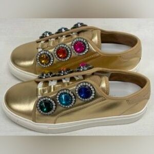 NWT- Kurt Geiger Lady Octavia Gold Embellished Women's Sneakers No Box
